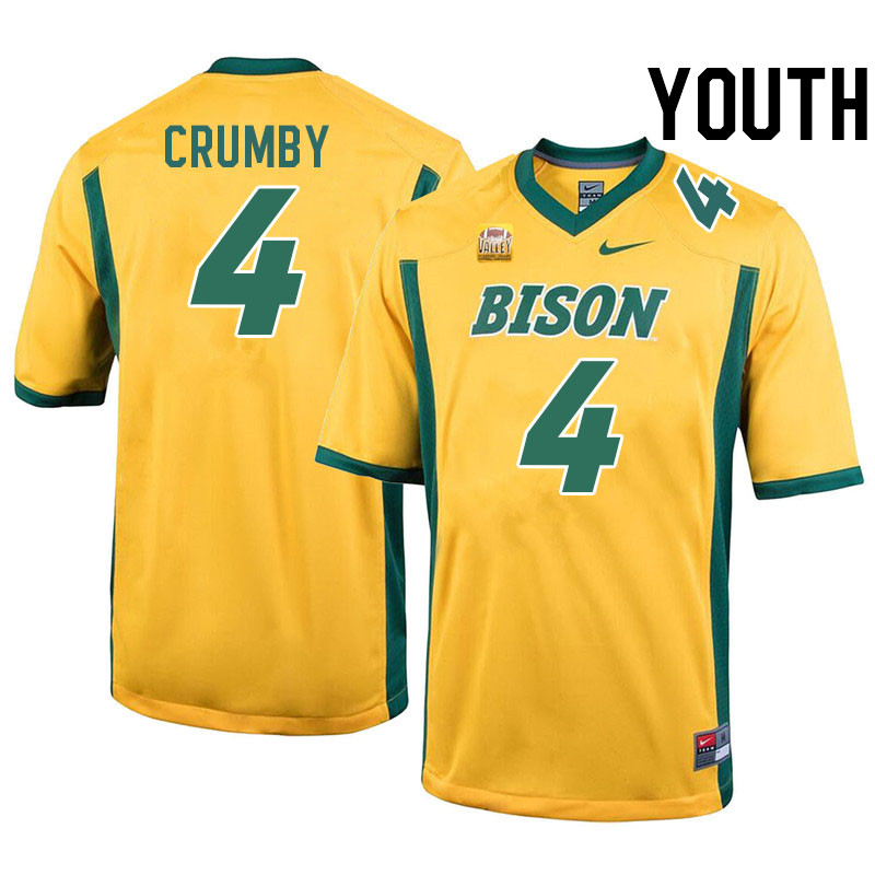 Youth #4 Jaylin Crumby North Dakota State Bison College Football Jerseys Stitched-Yellow